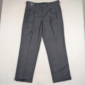 Stafford Dress Pants Mens 38x32 Gray Classic Fit Sharkskin Pleated Cuffed Hem